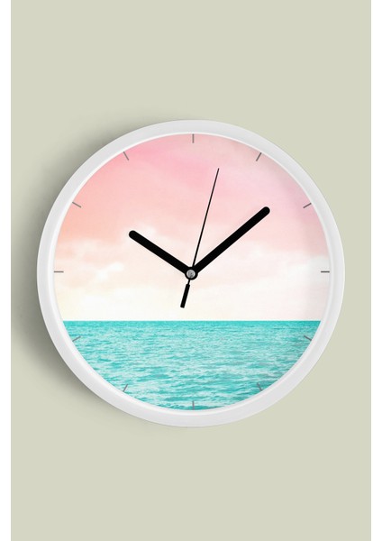 Soyut Doğa Manzara Temalı Modern Duvar Saati - 25CM - Önü Camlı Beyaz Kasa - Sessiz Mekanizma