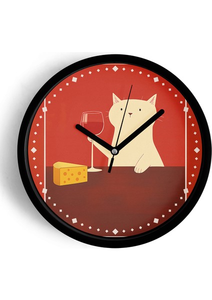 Kedi Tasarım Modern Duvar Saati - 25CM - Önü Camlı Siyah Kasa - Sessiz Mekanizma