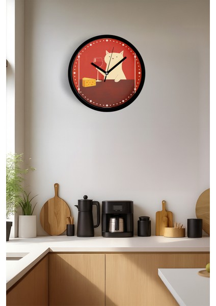 Kedi Tasarım Modern Duvar Saati - 25CM - Önü Camlı Siyah Kasa - Sessiz Mekanizma fiyatları