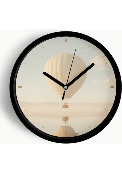 Deniz - Huzurlu Balon Manzarası Modern Duvar Saati - 42CM - Önü Camlı Siyah Kasa - Sessiz Mekanizma