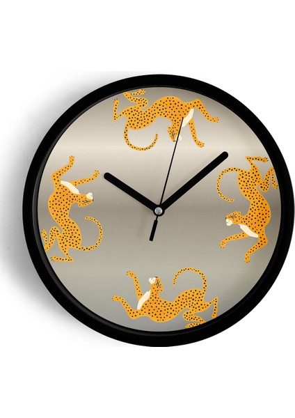 Kaplan Temalı Modern Duvar Saati - 25CM - Önü Camlı Siyah Kasa - Sessiz Mekanizma