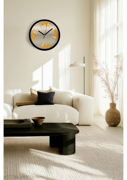 Kaplan Temalı Modern Duvar Saati - 25CM - Önü Camlı Siyah Kasa - Sessiz Mekanizma fiyatları