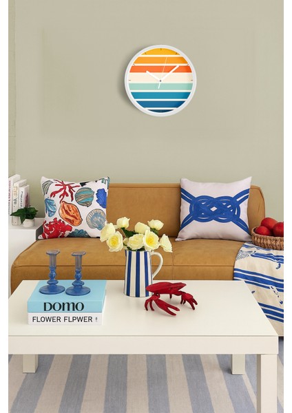 Renkli Çizgili Modern Tasarım Duvar Saati - 25CM - Önü Camlı Beyaz Kasa - Sessiz Mekanizma fiyatları