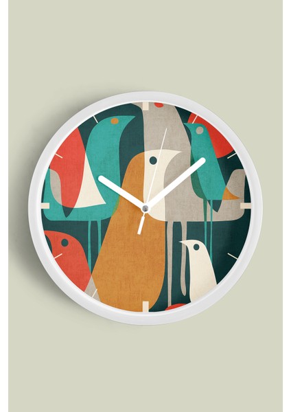 Soyut - Bohem Modern Duvar Saati - 25CM - Önü Camlı Beyaz Kasa - Sessiz Mekanizma