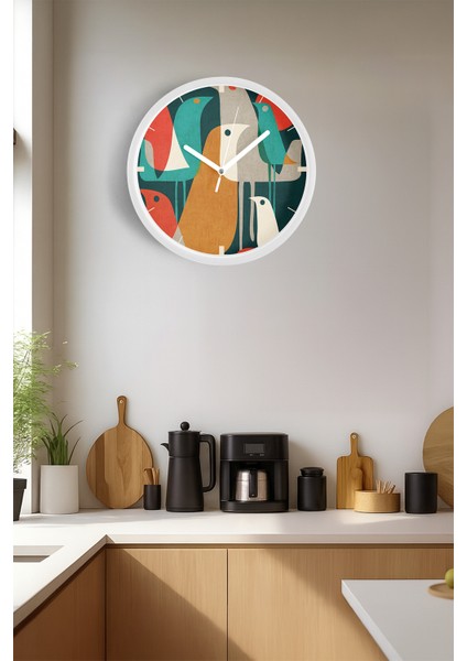Soyut - Bohem Modern Duvar Saati - 25CM - Önü Camlı Beyaz Kasa - Sessiz Mekanizma fiyatları