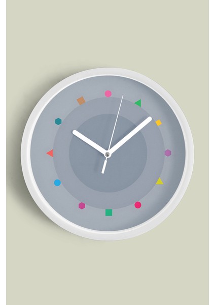 Soyut - Geometrik Temalı Modern Duvar Saati - 25CM - Önü Camlı Beyaz Kasa - Sessiz Mekanizma