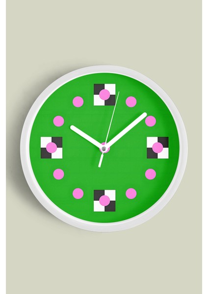 Soyut - Geometrik Temalı Modern Duvar Saati - 25CM - Önü Camlı Beyaz Kasa - Sessiz Mekanizma