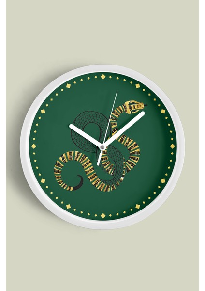 Soyut Yılan Temalı Modern Duvar Saati - 25CM - Önü Camlı Beyaz Kasa - Sessiz Mekanizma