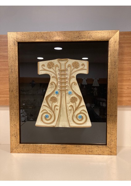 Duvar Dekorasyon Altın Ahşap Çerçeveli Krem Rengi Kaftan 36X32 cm fiyatları