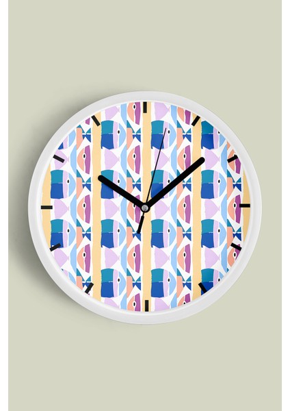 Renkli Balık Modern Tasarım Duvar Saati - 25CM - Önü Camlı Beyaz Kasa - Sessiz Mekanizma