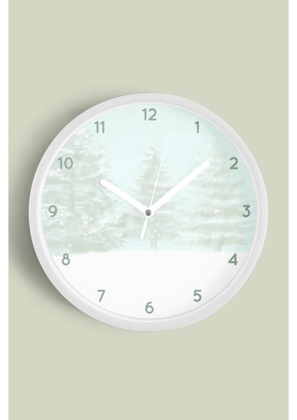 Soyut Doğa Manzara Temalı Modern Duvar Saati - 25CM - Önü Camlı Beyaz Kasa - Sessiz Mekanizma