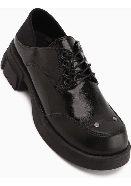 Lilas Siyah Bağcıklı Loafer Kadın Ayakkabı