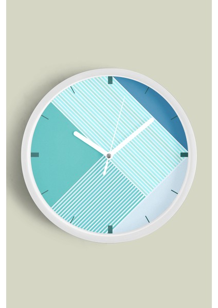 Soyut - Bohem - Geometrik Temalı Modern Duvar Saati - 25CM - Önü Camlı Beyaz Kasa - Sessiz Mekanizma