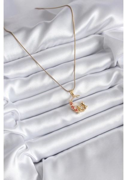 316L Çelik Gold Renk Hilal Kedi Model Zirkon Taşlı Detay Kadın Kolye fiyatları