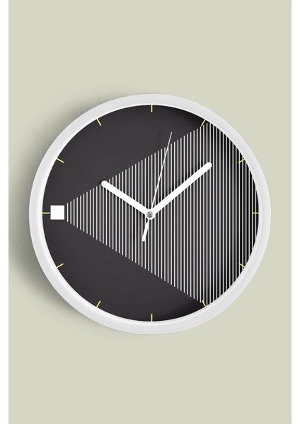 Siyah - Beyaz Optik Illüzyon Modern Tasarım Duvar Saati - 25CM - Önü Camlı Beyaz Kasa