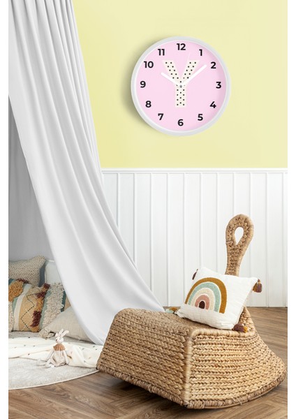 Y Harfi Kız Odası Duvar Saati - 25CM - Önü Camlı Beyaz Kasa - Sessiz Mekanizma fiyatları