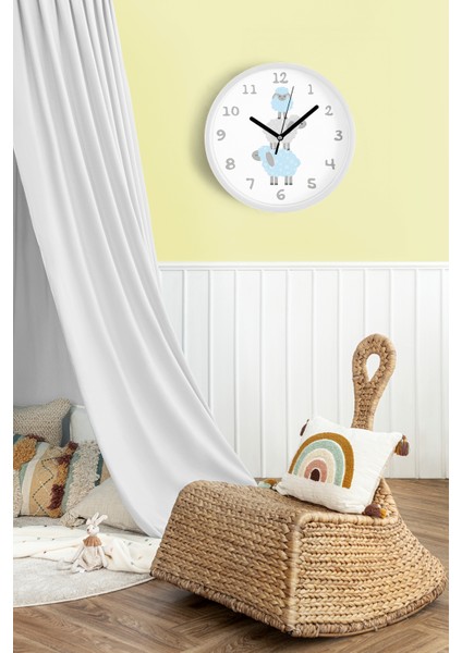 Sevimli Kuzular Çocuk Odası Duvar Saati - 25CM - Önü Camlı Beyaz Kasa - Sessiz Mekanizma fiyatları