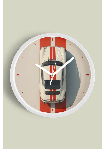 Retro Klasik Araba Modern Duvar Saati - 25CM - Önü Camlı Beyaz Kasa - Sessiz Mekanizma