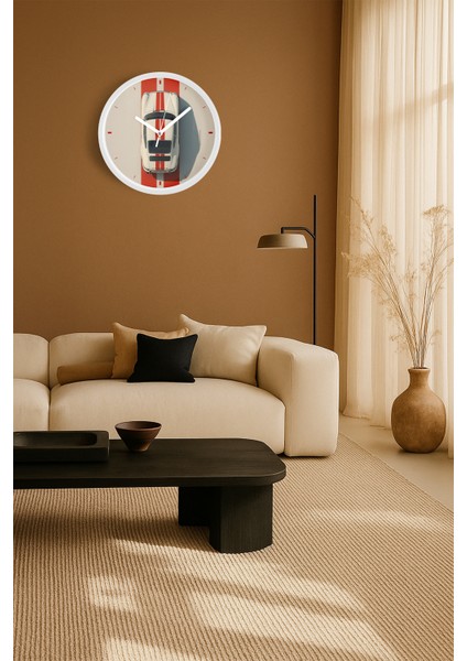 Retro Klasik Araba Modern Duvar Saati - 25CM - Önü Camlı Beyaz Kasa - Sessiz Mekanizma fiyatları