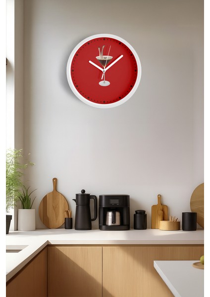 Modern Kokteyl Temalı Duvar Saati - 25CM - Önü Camlı Beyaz Kasa - Sessiz Mekanizma fiyatları