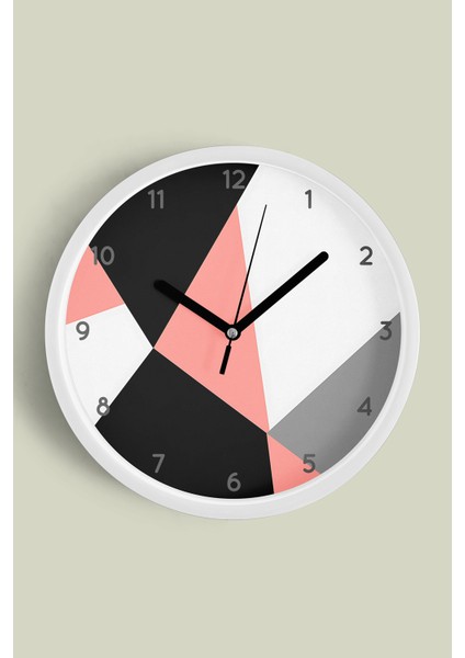 Soyut - Geometrik Temalı Modern Duvar Saati - 25CM - Önü Camlı Beyaz Kasa - Sessiz Mekanizma