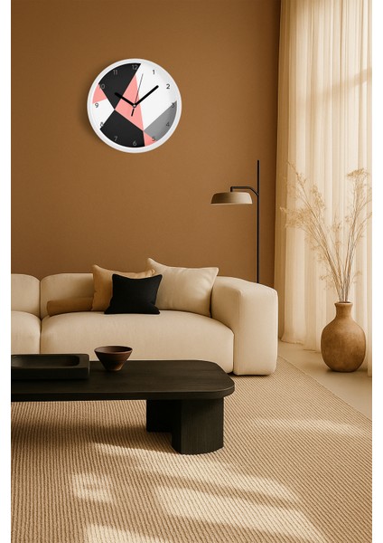 Soyut - Geometrik Temalı Modern Duvar Saati - 25CM - Önü Camlı Beyaz Kasa - Sessiz Mekanizma fiyatları