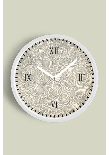 Soyut - Bohem Modern Duvar Saati - 25CM - Önü Camlı Beyaz Kasa - Sessiz Mekanizma