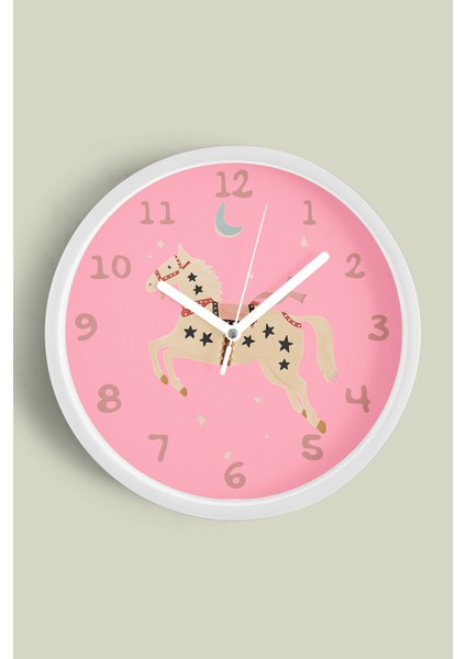 Büyülü At Çocuk Odası Duvar Saati - 25CM - Önü Camlı Beyaz Kasa - Sessiz Mekanizma