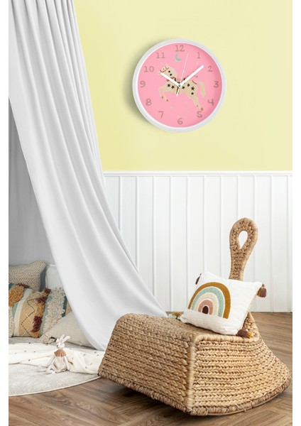 Büyülü At Çocuk Odası Duvar Saati - 25CM - Önü Camlı Beyaz Kasa - Sessiz Mekanizma fiyatları