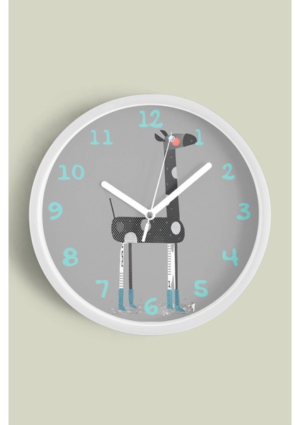 Sevimli Zürafa Çizimli Çocuk Odası Duvar Saati - 25CM - Önü Camlı Beyaz Kasa - Sessiz Mekanizma