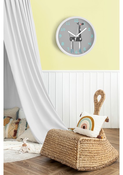 Sevimli Zürafa Çizimli Çocuk Odası Duvar Saati - 25CM - Önü Camlı Beyaz Kasa - Sessiz Mekanizma fiyatları