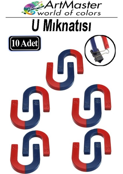 U Şekilli Mıknatıs 10 Adet Deney Malzemesi Kırmızı Mavi Boyalı Mıknatıs Okul Projeleri Için U Şekilli At Nalı Mıknatıs