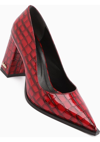 Lucy Bordo Kroko Kalın Topuklu Ayakkabı Kadın Stiletto fiyatları