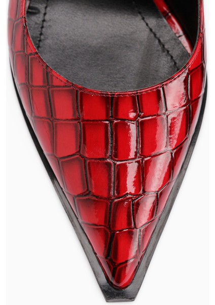 Lucy Bordo Kroko Kalın Topuklu Ayakkabı Kadın Stiletto fırsatları
