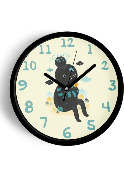 Çocuk Odası Modern Duvar Saati - 25CM - Önü Camlı Siyah Kasa - Sessiz Mekanizma