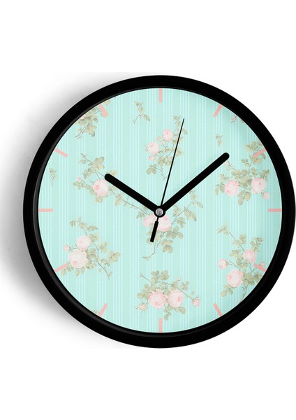 Soyut Çiçek Temalı Modern Duvar Saati - 25CM - Önü Camlı Siyah Kasa - Sessiz Mekanizma