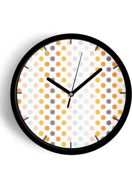 Renkli Noktalar Modern Duvar Saati - 25CM - Önü Camlı Siyah Kasa - Sessiz Mekanizma