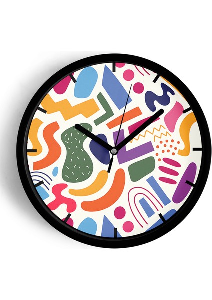 Soyut - Geometrik Temalı Modern Duvar Saati - 25CM - Önü Camlı Siyah Kasa - Sessiz Mekanizma