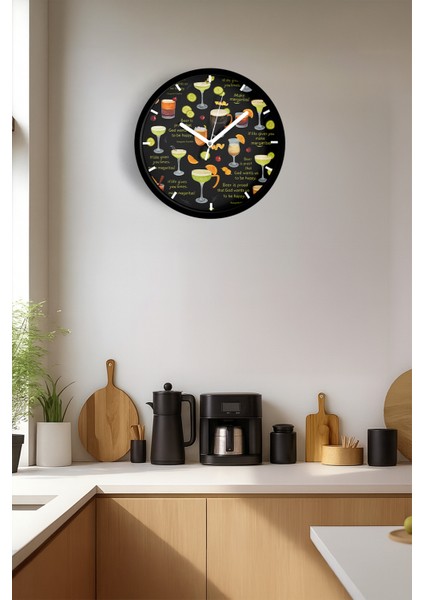 Kokteyl Bardağı Modern Tasarım Duvar Saati - 25CM - Önü Camlı Siyah Kasa - Sessiz Mekanizma fiyatları