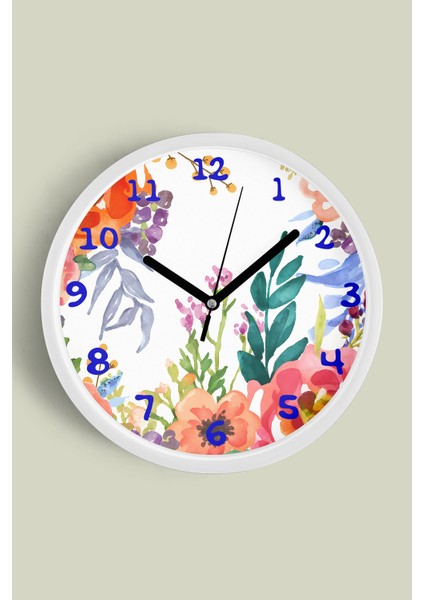 Soyut Çiçek Modern Duvar Saati - 25CM - Önü Camlı Beyaz Kasa - Sessiz Mekanizma