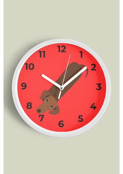 Köpek Tasarım Modern Duvar Saati - Çocuk Odası Duvar Saati - 25CM - Önü Camlı Beyaz Kasa