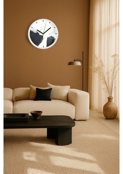 Soyut Tasarım Modern Duvar Saati - 25CM - Önü Camlı Beyaz Kasa - Sessiz Mekanizma fiyatları