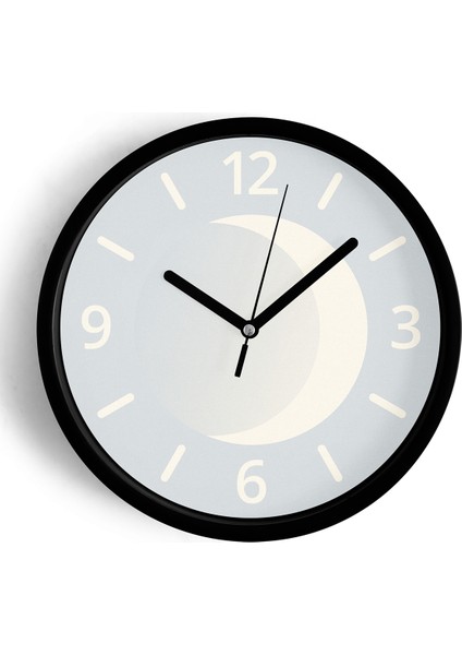 Minimalist Ay Figürlü Modern Duvar Saati - 25CM - Önü Camlı Siyah Kasa - Sessiz Mekanizma