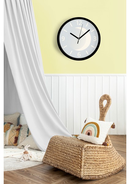 Minimalist Ay Figürlü Modern Duvar Saati - 25CM - Önü Camlı Siyah Kasa - Sessiz Mekanizma fiyatları