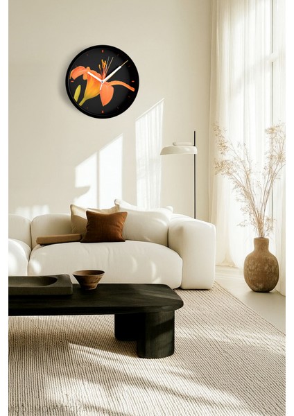 Zambak Çiçek Tasarım Modern Duvar Saati - 25CM - Önü Camlı Siyah Kasa - Sessiz Mekanizma fiyatları