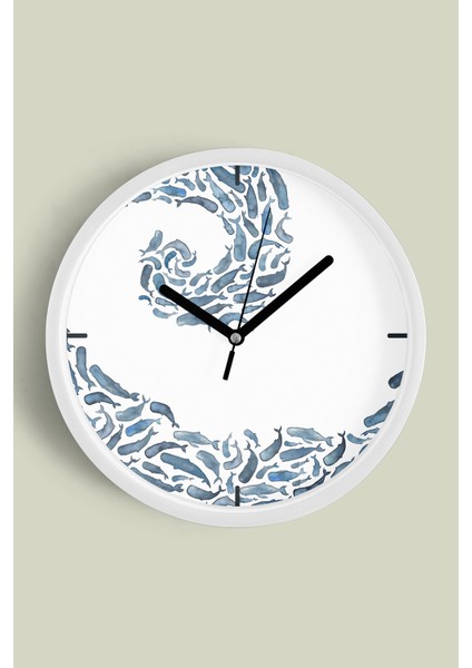 Balık -Balina - Yunus Modern Tasarım Duvar Saati - 25CM - Önü Camlı Beyaz Kasa - Sessiz Mekanizma