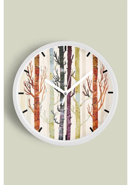 Soyut Doğa Manzara Temalı Modern Duvar Saati - 25CM - Önü Camlı Beyaz Kasa - Sessiz Mekanizma