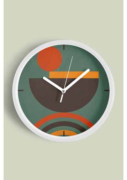 Soyut - Bohem - Geometrik Temalı Modern Duvar Saati - 25CM - Önü Camlı Beyaz Kasa - Sessiz Mekanizma