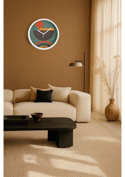 Soyut - Bohem - Geometrik Temalı Modern Duvar Saati - 25CM - Önü Camlı Beyaz Kasa - Sessiz Mekanizma fiyatları