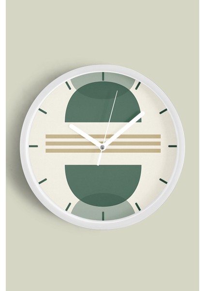 Soyut - Bohem - Geometrik Temalı Modern Duvar Saati - 25CM - Önü Camlı Beyaz Kasa - Sessiz Mekanizma